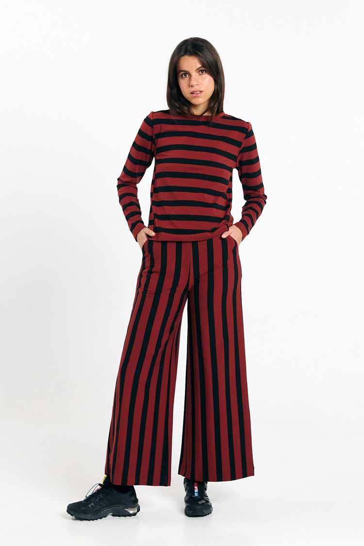 Suite13Lab Palau Pants Stripes Brick Damen Baumwolle Hose schwarz rot
